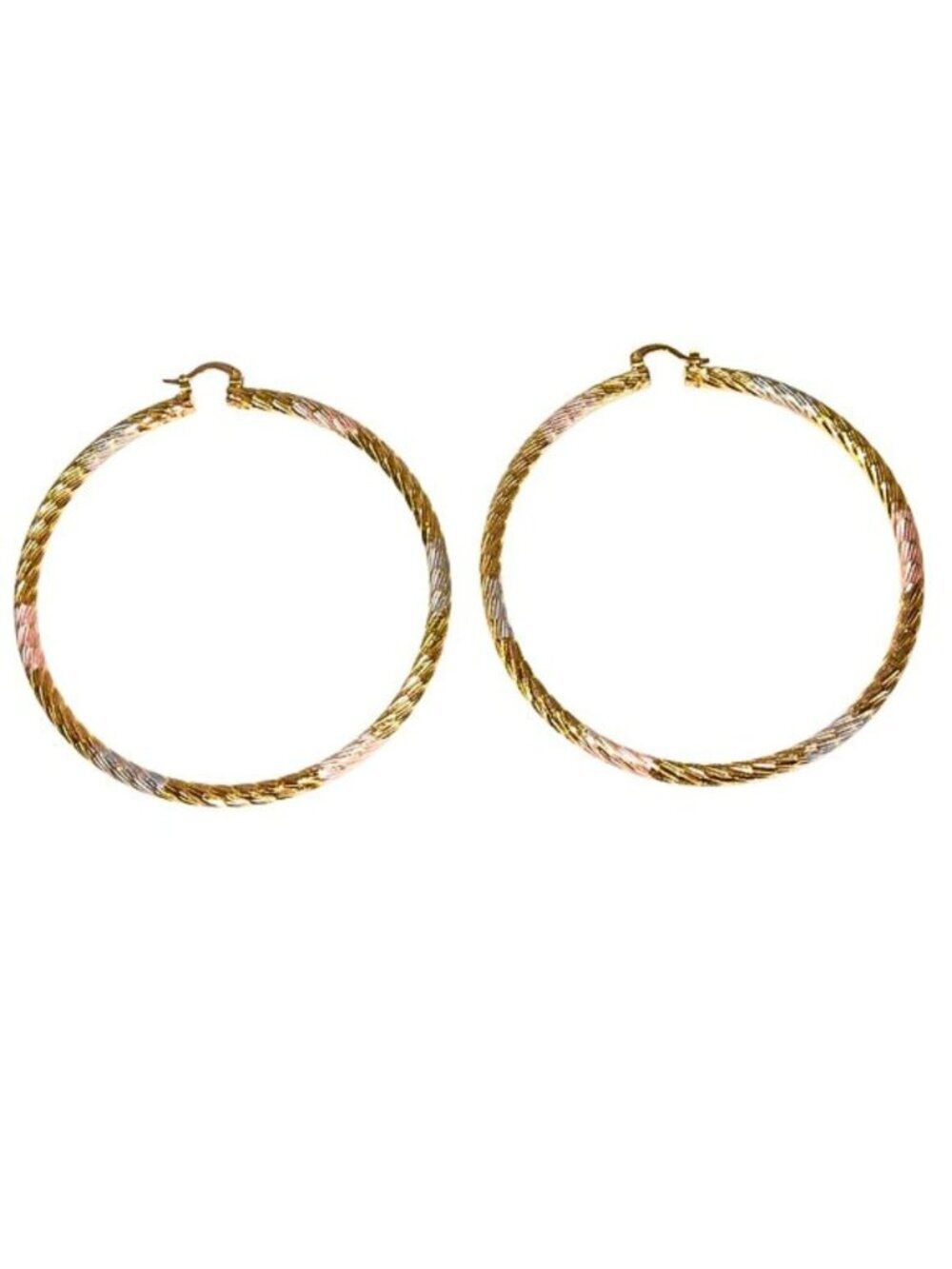 WOMEN'S ROSE, GOLD & SILVER TRI-COLOR HOOP EARRINGS